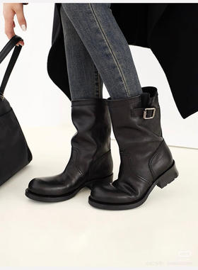 122-4 原楦原材 怕打 皮带扣 复古粗跟短靴 准码 跟脚轻便