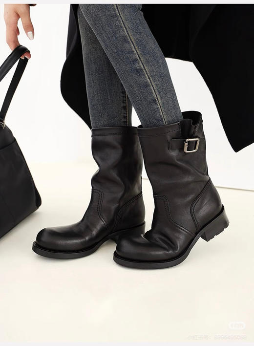 122-4 原楦原材 怕打 皮带扣 复古粗跟短靴 准码 跟脚轻便 商品图0