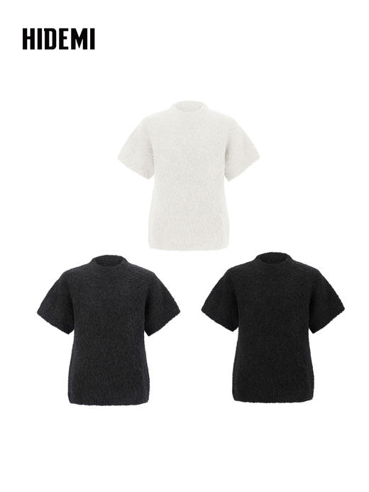 HIDEMI 极简圆领短袖羊毛圈圈纱针织上衣 商品图7