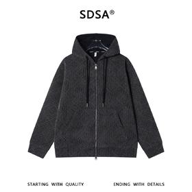 SDSA男士秋冬新款痞帅男装时尚绒毛线条竖纹拉链连帽卫衣百搭宽松