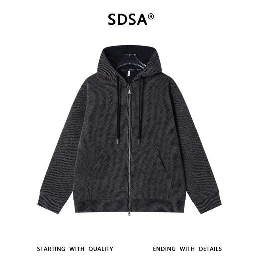 SDSA男士秋冬新款痞帅男装时尚绒毛线条竖纹拉链连帽卫衣百搭宽松 商品图0
