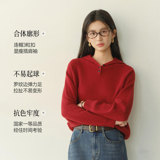 【严选】诗凡黎100%羊毛连帽套头针织衫2025冬新款韩系慵懒百搭休闲毛衣女7GC133461 商品图3