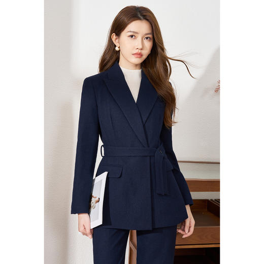 米思阳2025冬新品高级感通勤OL职业羊毛西装外套+高腰直筒阔腿西裤两件套装（单拍）附赠本布设计感腰带5458 商品图3