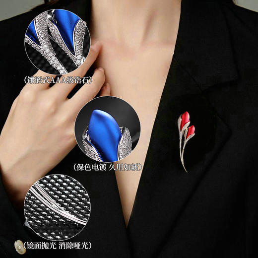 红色郁金香花朵烤漆微镶锆石胸针，高级感轻奢大气精致胸花外套配饰LY-E-129 商品图2