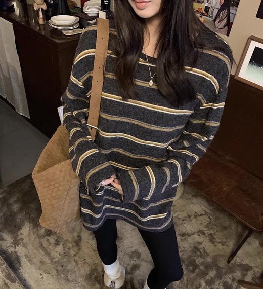 老米优品🎈软到像被兔子贴贴~🐇《黄色条纹兔毛绒温暖宽松打底tee》像开了复古滤镜！宽松遮肉，柔软双面绒，蓄热力一流哦！T251202A 商品图0