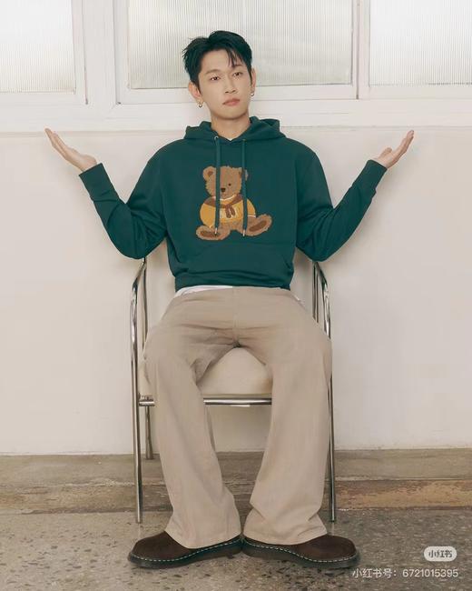 D120210毛巾绣涂鸦熊连帽卫衣男女同款可爱风减龄上衣25年秋韩系 商品图1