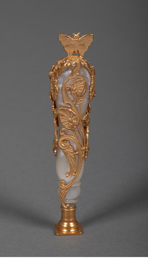 独角鹿西洋古董20世纪初法国出品新艺术风格蝴蝶仙子主题铜鎏金精雕镶嵌母贝火漆印章 商品图1