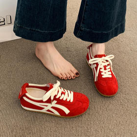 【日常通勤修饰腿型❗️时尚个性简约百搭】新年本命年红色阿甘鞋复古德训鞋女款2025新款夏季薄款平底运动休闲鞋子。jb
