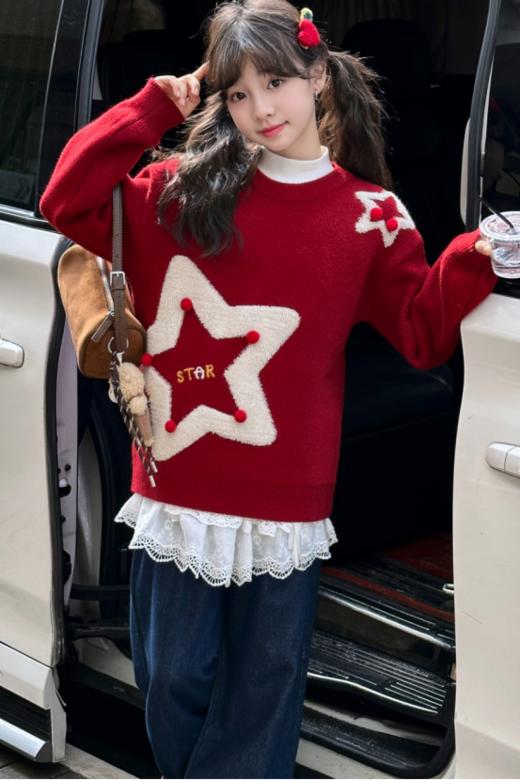 叮🔔🎄圣诞新年限定战袍来啦‼️【兄妹/姐弟同款”加厚五角星提花毛衣6087】🎄提前把圣诞穿在身上 chao级洋气，今天超多新款买到你过瘾😎王子公主请安心过节 商品图6