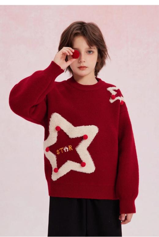 叮🔔🎄圣诞新年限定战袍来啦‼️【兄妹/姐弟同款”加厚五角星提花毛衣6087】🎄提前把圣诞穿在身上 chao级洋气，今天超多新款买到你过瘾😎王子公主请安心过节 商品图0