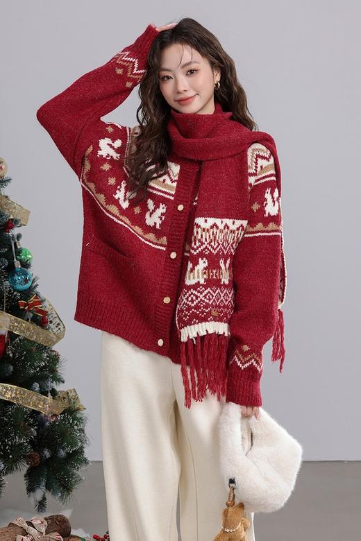 ANSUABEL 圣诞提花针织围巾开衫外套 21917 商品图4