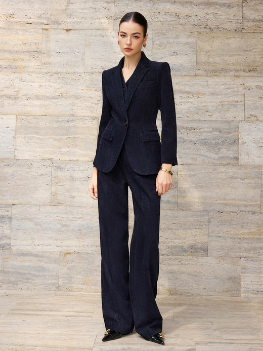 IWY/高级感深蓝色商务风长袖西装套装女新款牛仔肌理感通勤职业装CPM2572 商品图0