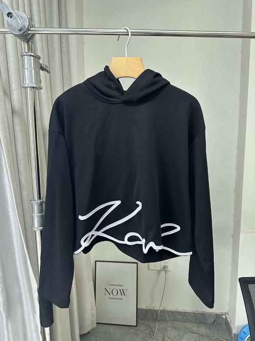 贝壳三 不规则下摆草写字母刺绣短款卫衣毛圈棉长袖上衣C120314 商品图1