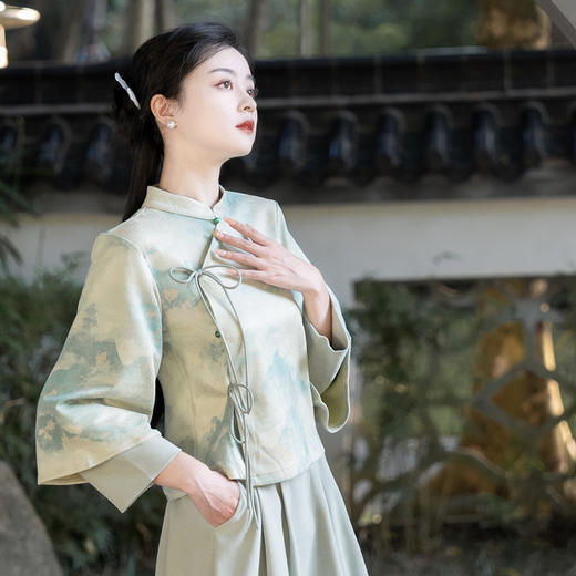 新中式国风改良旗袍，保暖鹿皮绒复古唐装上衣半身裙茶服两件套TY-YYA561 商品图2