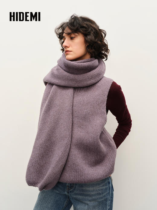 HIDEMI 进口美利奴羊毛系列粗针厚款设计感灯笼两件套 坎肩/马夹 商品图0