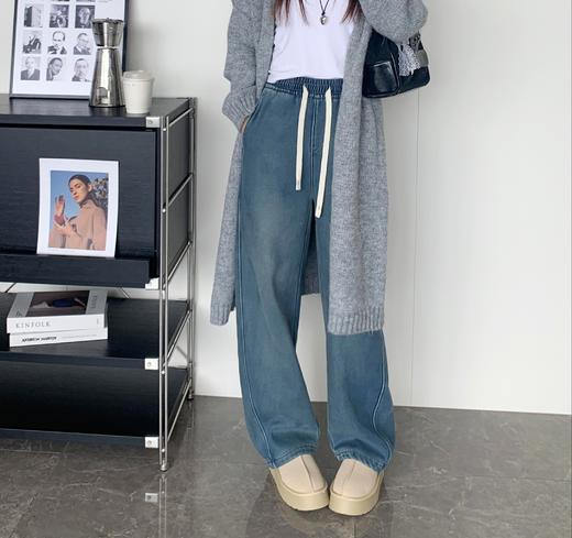 品牌直发 冬季阔腿藏肉保暖显瘦【意大利樱西玛ENXIMANE·莱赛尔加绒复古丹宁香蕉牛仔裤】下大雪都能保持松弛感 外贸订单客供牛仔面料一条过冬!! 商品图1