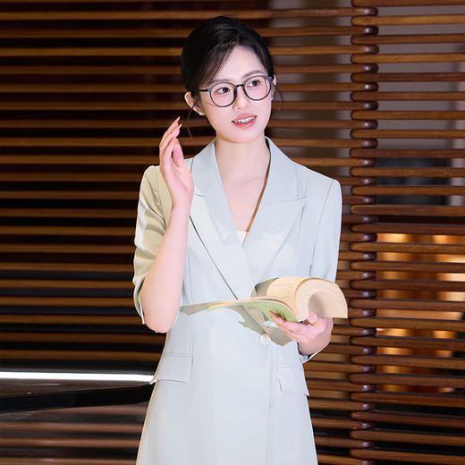 法小曼*子珍专款/蓝色西装裙气质高级百搭连衣裙一粒扣主持教师演讲 商品图4