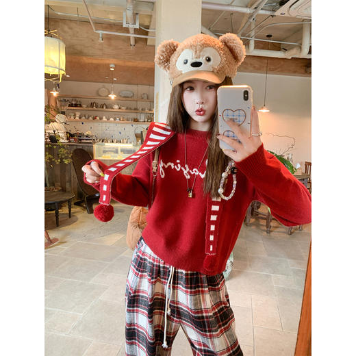 <曾小咸推荐>现货秒杀 ！微信超特价！韩系红色圆领毛衣 日常189.99 立减100 秒杀89.99！！红白条披肩 日常99.99 立减60 秒杀39.99！！ 商品图3