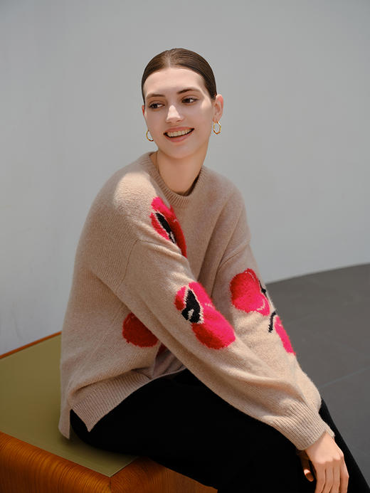 【羊绒+桑蚕丝针织套衫】羊绒世家秋冬新品女士圆领套头内搭保暖针织衫 商品图1