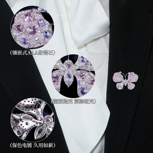 小众设计感粉紫锆石蝴蝶胸针，高级感气质昆虫胸花轻奢晚宴别针饰品LY-E-024 商品图2