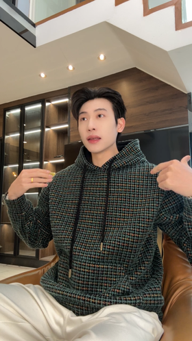 SDSA男士秋冬新款痞帅男装美式复古彩色格纹绒毛抽绳连帽卫衣百搭