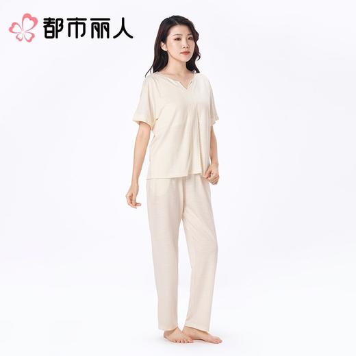 都市丽人女士睡衣竹节牛津麻家居服短袖长裤棉质套装LHC2A5 商品图1