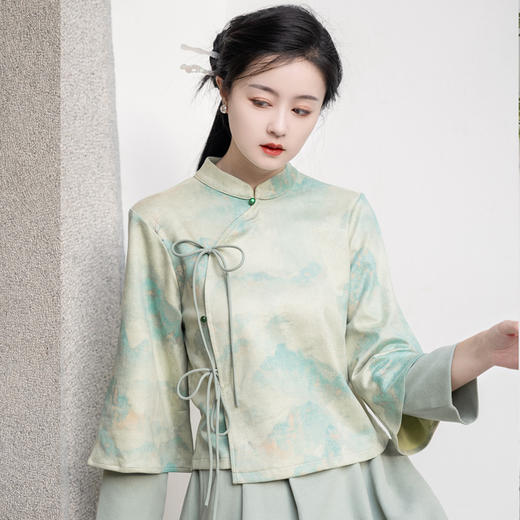 新中式国风改良旗袍，保暖鹿皮绒复古唐装上衣半身裙茶服两件套TY-YYA561 商品图3