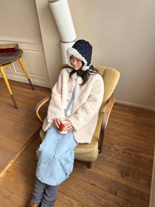 nothe Case布然/NC254202/「奶白雪林」夹棉加厚门襟格子羊羔毛外套上衣 商品图3