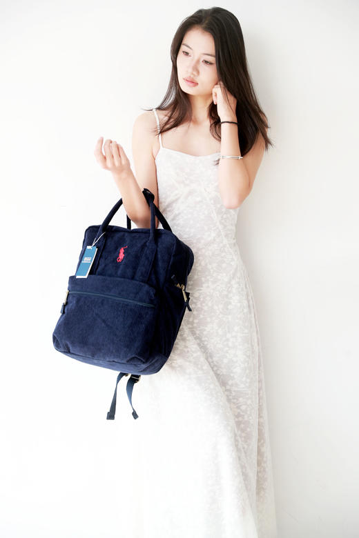 灯芯绒双肩包，小标刺绣工艺。大容量可手提复古拉链背包C120368 商品图0