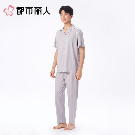 都市丽人男士睡衣纯棉单面家居服短袖长裤棉质套装FHC0A8 商品图1