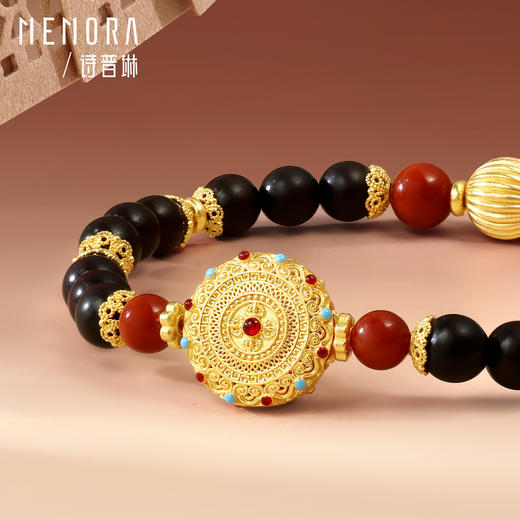 【新品首发】足金灵转八宝手链 黄金小叶紫檀南红珠新中式可转动如意八宝罗盘转手串【按克计价黄金2】MEMORA诗普琳GB316001 商品图4