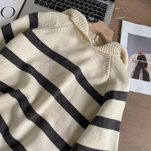 伊泺杉韩系连帽条纹针织套头毛衣 | 柔软舒适有垂感 挺括有型 藏肉显瘦 厚薄适中 商品图4