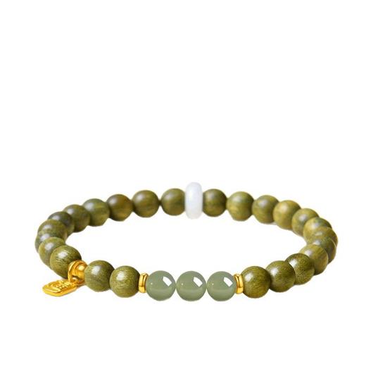 六鑫珠宝 天然绿檀木和田玉文玩佛珠檀香盘玩手串沉水级 商品图4