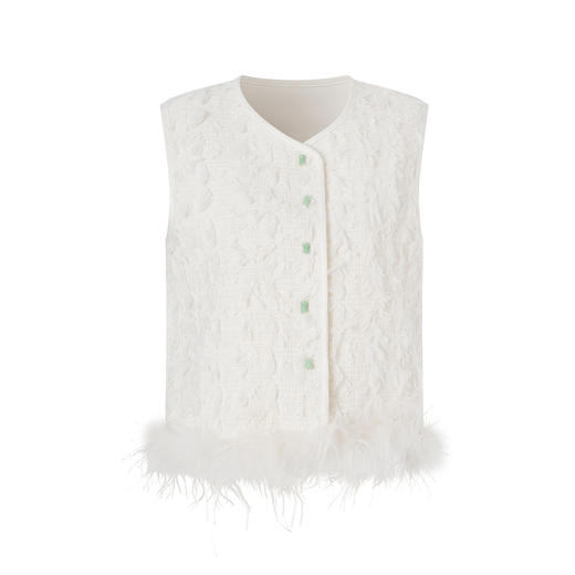 轻奢鸵鸟毛新中式国风马甲外套，气质名媛流苏粗花呢WLZD2513605 商品图4