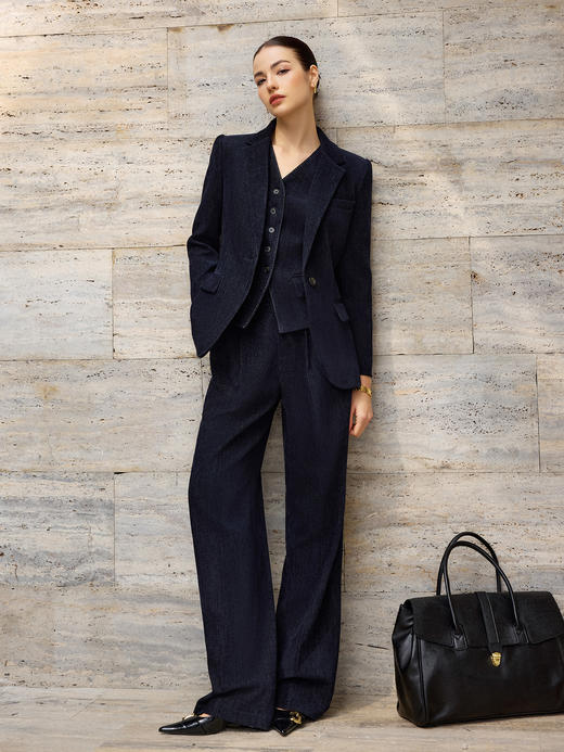 IWY/高级感深蓝色商务风长袖西装套装女新款牛仔肌理感通勤职业装CPM2572 商品图2