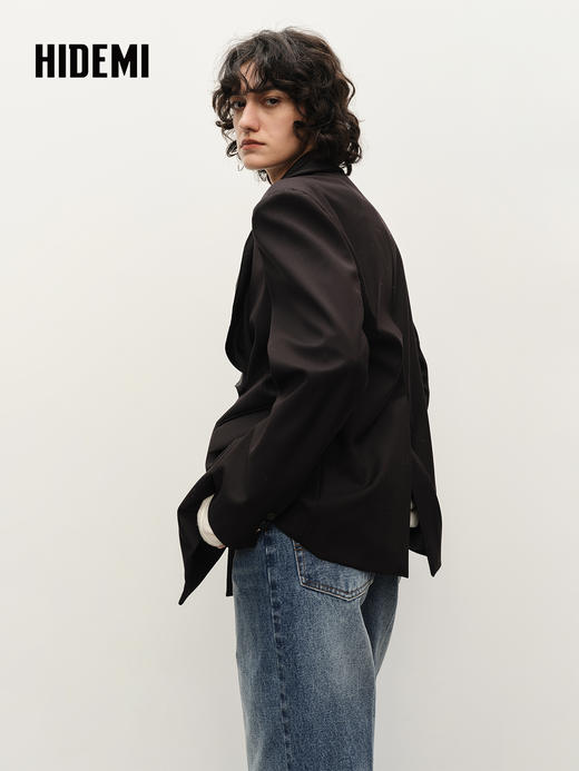 HIDEMI丝巾拼接极简廓形西装  黑色 商品图3