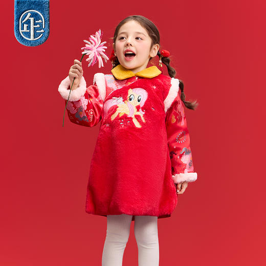 小马宝莉联名年衣童装冬季新品女童中式小马宝莉新年拼接旗袍 商品图1