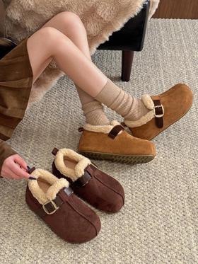 二店y  百丽同款【花生吐司勃肯鞋】 厚款羊京绒高保暖雪地靴