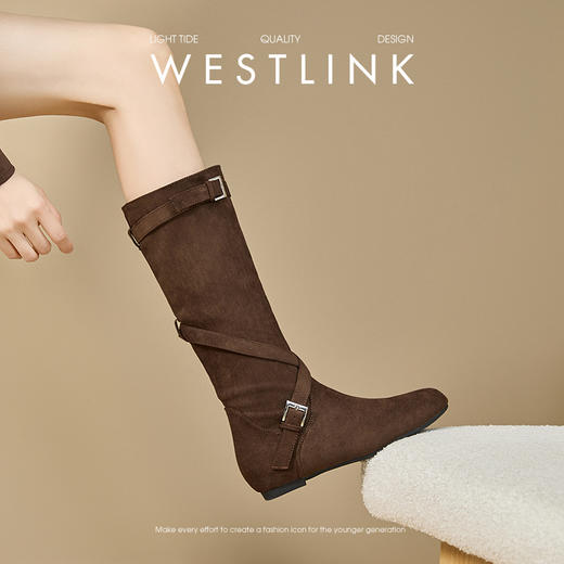 西遇内增高长筒靴女新款秋冬巨好看褶皱堆堆靴不过膝高筒长靴K2357308 商品图1