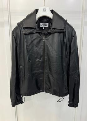 男款连帽皮衣外套he014