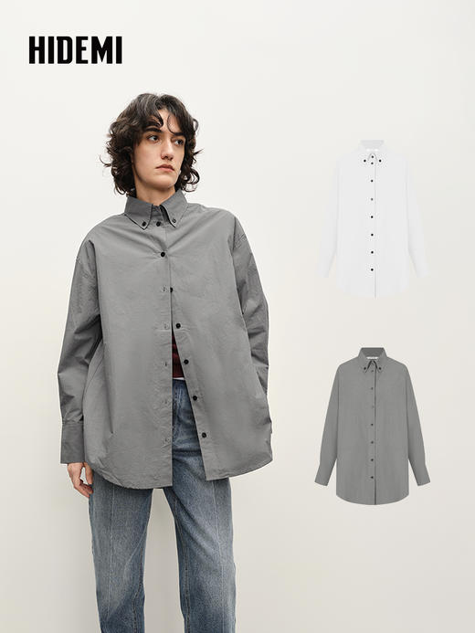 HIDEMI 基础款女装翻领撞色扣春日衬衫新款上衣外套 商品图0