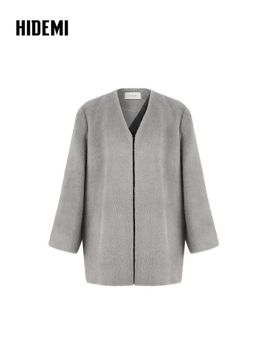 HIDEMI 进口长毛苏力羊驼毛拼皮不对称设计感大衣 长款/中款 商品图6