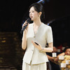 法小曼*子珍专款/杏色套装气质主持人工作服V领短袖两件套 商品缩略图4