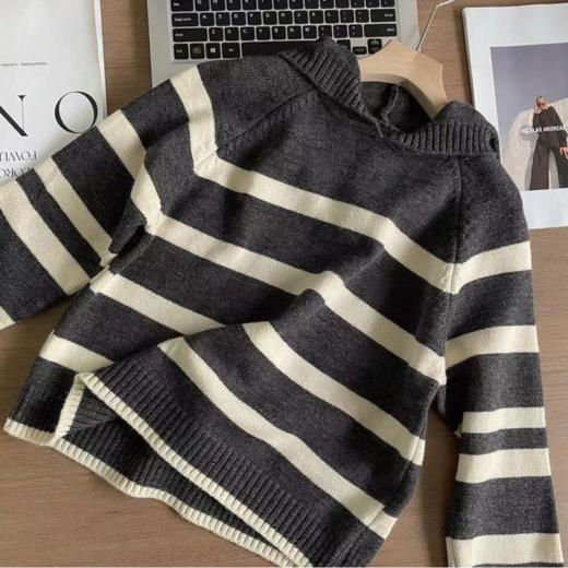 伊泺杉韩系连帽条纹针织套头毛衣 | 柔软舒适有垂感 挺括有型 藏肉显瘦 厚薄适中 商品图3