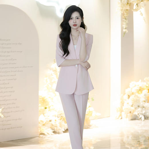 法小曼*子珍专款/粉色职业装连衣裙女士高端定制正装西装套装气质通勤C13512 商品图5