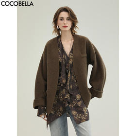 COCOBELLA双面呢手工羊毛大衣女秋冬通勤短款毛呢外套WL3019