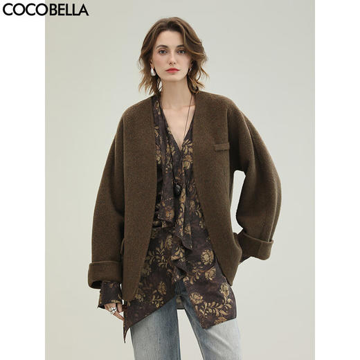COCOBELLA双面呢手工羊毛大衣女秋冬通勤短款毛呢外套WL3019 商品图0