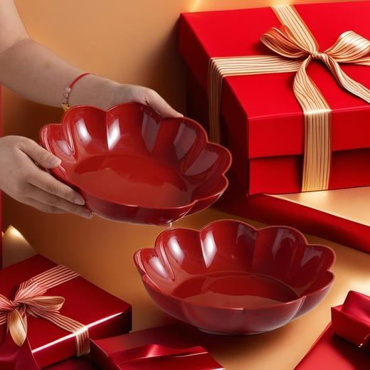 【花型盘新年果盘】红色过年结婚客厅家用 防摔加厚水果盘商用盘子 商品图3