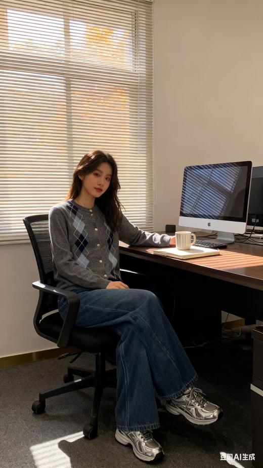 586837全毛菱格开衫毛衣 商品图1