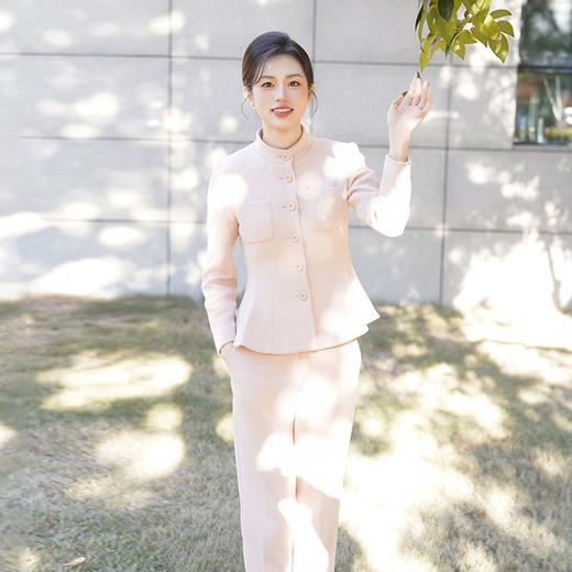 法小曼*子珍专款/高端粉色面试职业装套裙女设计感小香风秋冬厚款 商品图5